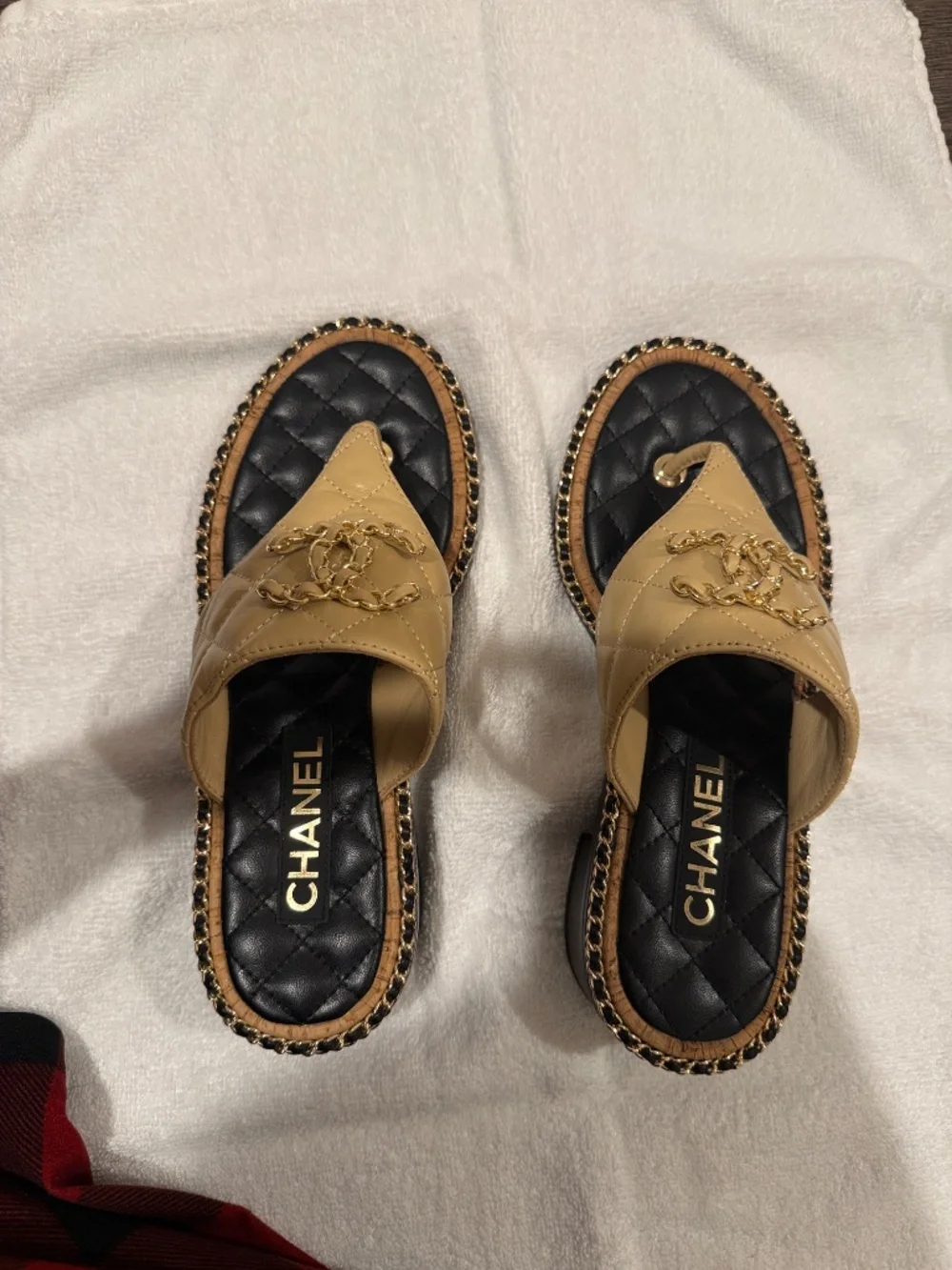 CHANEL Quilted Leather Chain CC Thong Sandals – Size 37C